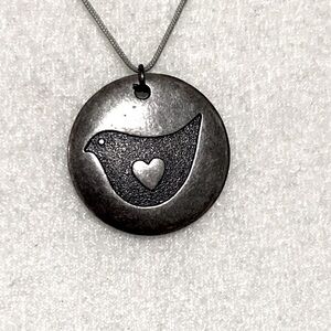 Hallmark Silver Bird Necklace Dove with Heart Pendant Gunmetal Modern Minimalist